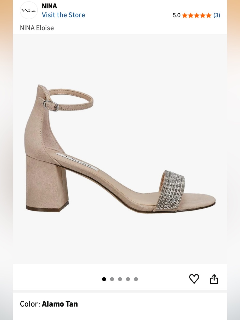 NINA Eloise tan suede Block Heel Sandal with Rhinestone Toe Strap